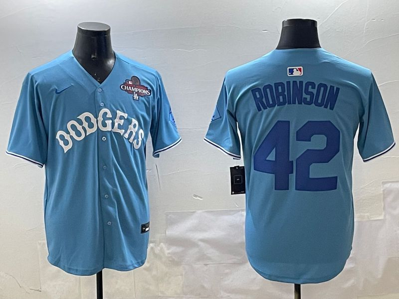 Men Los Angeles Dodgers #42 Robinson Light Blue Joint Name 2025 Nike MLB Jersey style 4->los angeles dodgers->MLB Jersey